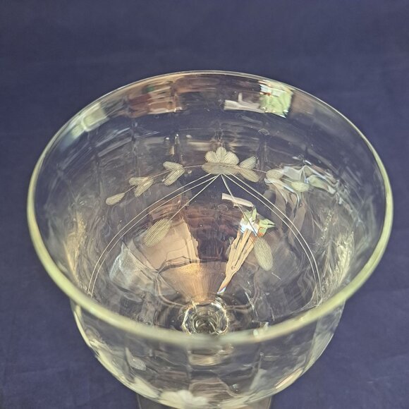 Vintage Etched Floral Clear Glass Goblet - Picture 6 of 10